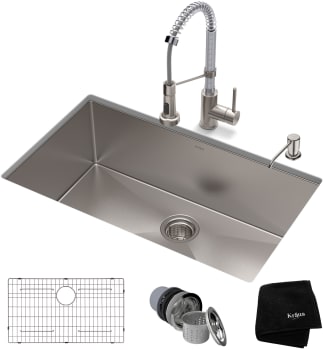Kraus Standart PRO Series KHU10032161053SSCH - 32" Undermount Kitchen Sink w/ Bolden Commercial Pull-Down Faucet and Soap Dispenser in Stainless Steel/Chrome