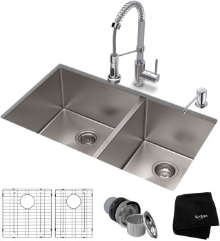 Kraus Standart PRO Series KHU10333161053CH - 33" Undermount Kitchen Sink w/ Bolden Commercial Pull-Down Faucet and Soap Dispenser in Chrome