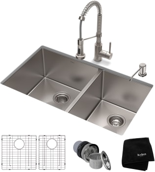 Kraus Standart PRO Series KHU10333161053SS - 33 Inch Undermount Double Bowl Stainless Steel Kitchen Sink