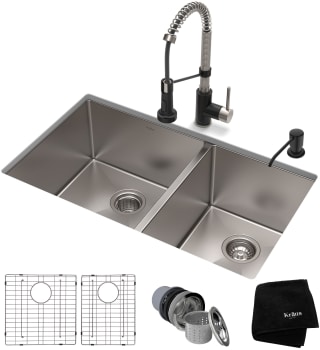 Kraus Standart PRO Series KHU10333161053SSMB - 33 Inch Undermount Double Bowl Stainless Steel Kitchen Sink