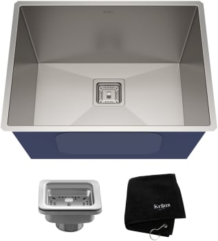 Kraus Pax Series KHU24L - 24" Undermount 18 Gauge Stainless Steel Single Bowl Laundry/Utility Sink with Accessories