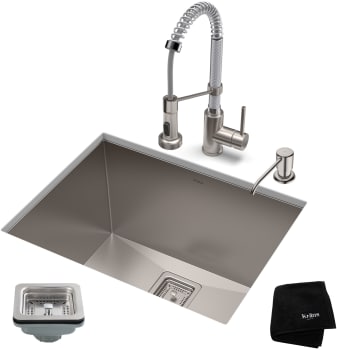 Kraus Pax Series KHU24L161053SSCH - 24" Undermount Utility Sink w/ Bolden Commercial Pull-Down Faucet and Soap Dispenser in Stainless Steel/Chrome