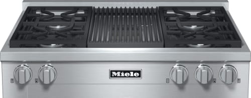 Miele KMR1135LP 36 Inch Gas Rangetop with 4 Sealed Burners ComfortClean Continuous Grates M Pro Grill TrueSimmer Function Clean Touch Steel Front Automatic Re Ignition and Backlit Precision Knobs Liqu...