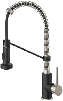 Kraus Kpf1610ssmb Single Handle Commercial Kitchen Faucet With 1 8 Gmp Flow Rate Reach Technology Dual Function Sprayhead 180 Degree Swivel And Ada Complaint Matte Black And Stainless Steel