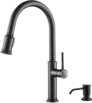 Kraus Sellette KPF1680ORBKSD80ORB - Single Handle Pull Down Kitchen Faucet with Deck Plate and Soap Dispenser in Oil Rubbed Bronze
