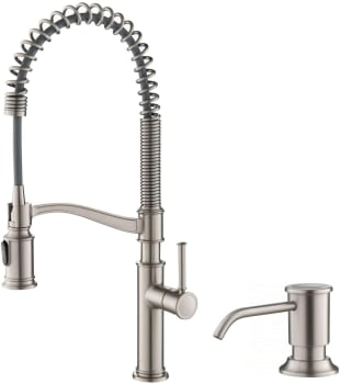 Kraus Sellette KPF1683SFSKSD80SFS - Commercial Style Pull-Down Kitchen Faucet with Deck Plate and Soap Dispenser in Spot Free Stainless Steel