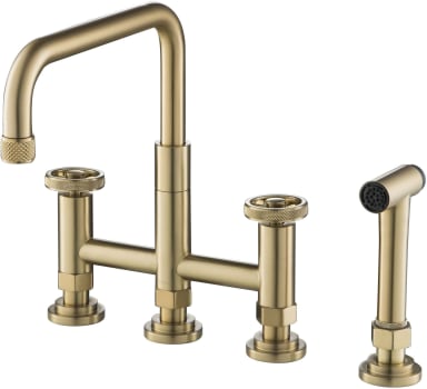 Kraus Urbix KPF3125BG - Urbix™ Industrial Bridge Kitchen Faucet with Side Sprayer in Brushed Gold