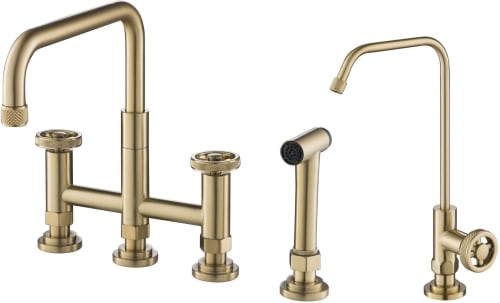 Kraus Urbix KPF3125FF101BG - Urbix™ Industrial Bridge Kitchen Faucet and Water Filter Faucet Combo in Brushed Gold