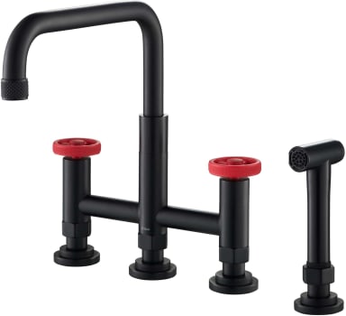 Kraus Urbix KPF3125MBRD - Urbix™ Industrial Bridge Kitchen Faucet with Side Sprayer in Matte Black/Red