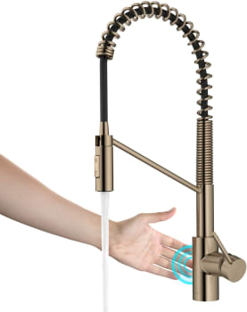 Kraus Oletto Series KSF2631SFACB - Touchless Sensor Commercial Pull-Down Single Handle Kitchen Faucet with QuickDock™ Top Mount Assembly in Spot Free Antique Champagne Bronze