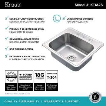 Kraus KTM25 25 Inch Topmount Single Bowl Stainless Steel Kitchen Sink