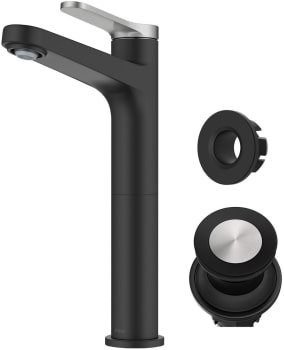 Kraus Indy™ Series KVF1410SFBNMB - Single Handle Vessel Bathroom Faucet in Spot-Free Brushed Nickel / Matte Black with Pop Up Drain and Supply Lines
