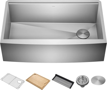 Kraus KWF21033 - Kore™ 33 Inch Farmhouse Workstation Single Bowl Kitchen Sink with 5-Piece Chef's Kit