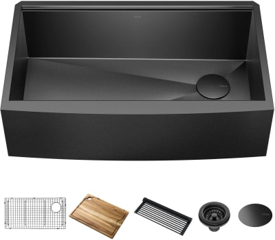 Kraus KWF21033PGM - 33 Inch Apron Front Kore™ Workstation Farmhouse Single Bowl Kitchen Sink with Accessories