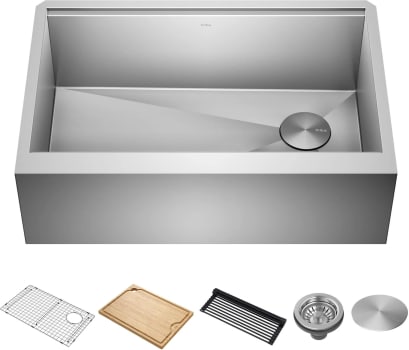 Kraus KWF41030 - 30 Inch Kore™ Workstation Single Bowl Farmhouse Flat Apron Front Kitchen Sink with, Five Piece Chef's Kit