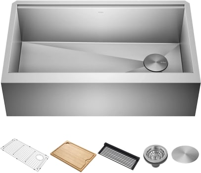 Kraus KWF41033 - Kore™ Workstation 33 Inch Single Bowl Farmhouse Kitchen Sink with 5-Piece Chef's Kit