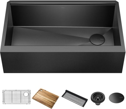 Kraus KWF41033PGM - 33 Inch Apron Front Kore™ Workstation Farmhouse Single Bowl Kitchen Sink with Accessories