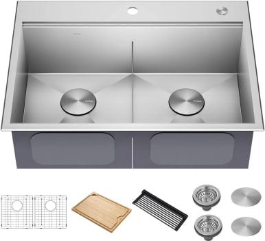 Kraus KWT30230 - 30" Drop-In / Top Mount Workstation 16 Gauge Stainless Steel Double Bowl Kitchen Sink with Accessories