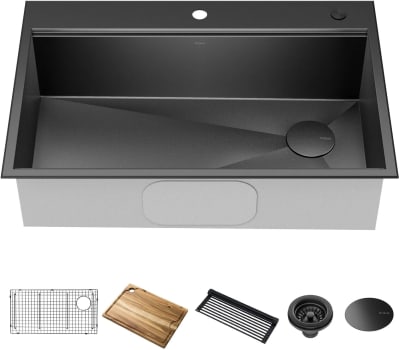 Kraus KWT31033PGM - 33 Inch Kore™ Top Mount Drop-In Workstation Single Bowl Kitchen Sink with Accessories