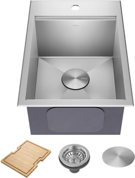 Kraus KWT31115 - 15 Inch Kore™ Drop-In Top Mount Workstation Single Bowl Kitchen Bar Sink with Accessories
