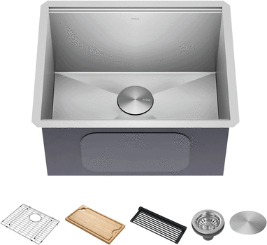 Kraus KWU10023L - 23 Inch Kore™ Undermount Workstation Single Bowl Laundry Utility Kitchen Sink with 5-Piece Chef's Kit