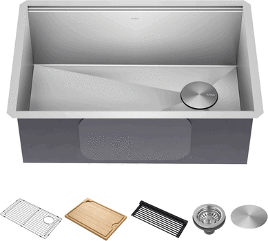 Kraus KWU11028 - Kore™ 28 Inch Undermount Workstation Single Bowl Kitchen Sink with 5-Piece Sink Kit