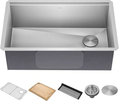 Kraus KWU11030 - 30 Inch Kore Workstation Stainless Steel Kitchen Sink with 5-Piece Chef's Kit