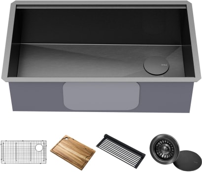 Kraus KWU11032PGM - 32 Inch Kore™ Under Mount Workstation Single Bowl Kitchen Sink with Accessories
