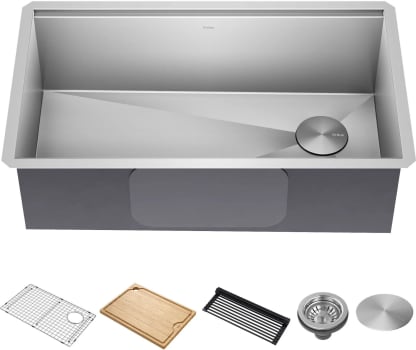 Kraus KWU11032 - Kore™ 32 Inch Undermount Workstation Single Bowl Kitchen Sink with 5-Piece Chef's Kit