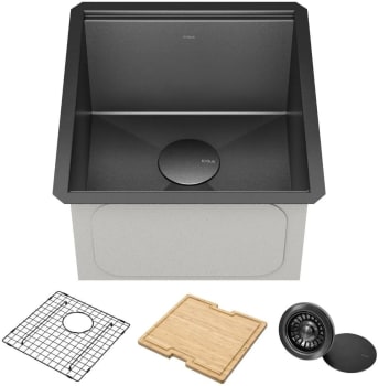 Kraus KWU110117PGM - 17” Undermount 16 Gauge Black Stainless Steel Single Bowl Kitchen Bar Sink in PVD Gunmetal Finish with Accessories