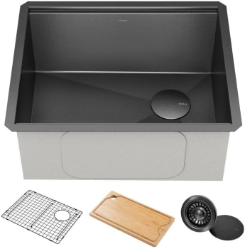 Kraus KWU111123PGM - 23 Inch Undermount Workstation Single Bowl Stainless Steel PVD Gunmetal Kitchen Sink