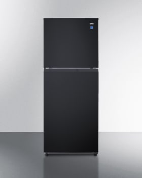Summit FF1087BIM 24 Inch Freestanding Top Freezer Refrigerator with 10.1 cu. ft. Capacity 2 Glass Shelves Gallon Door Bin Can Racks Icemaker and ADA Compliant Black