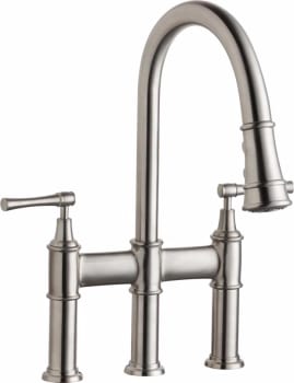Elkay Explore Collection LKEC2037LS - Three Hole Bridge Faucet with Pull-down Spray and Lever Handles