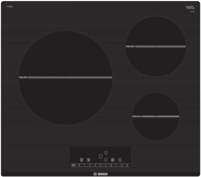 Bosch Nit5469uc 24 Inch Induction Cooktop With 3 Induction Elements Preciseselect Speedboost Potsense 17 Power Levels 11 Inch Cooking Zone Countdown Timer And Childlock Safety