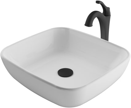Kraus Ckcv1271200mb 18 Inch Square White Porcelain Ceramic Bathroom Vessel Sink And Arlo Faucet Combo Set With Pop Up Drain Matte Black