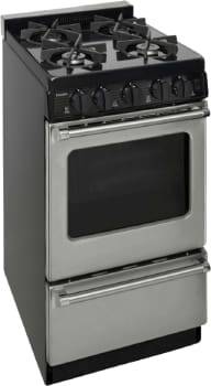 Premier P20s3102ps 20 Inch Gas Range With 4 Sealed Burners Continuous Cast Iron Grates Black Porcelain Vent Rail Electric Ignition Stainless Steel Commercial Handles 2 Oven Racks Broiler Drawer And Ada Compliant
