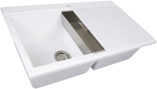 Nantucket Sinks Pr3420psw 34 Inch Top Mount Double Bowl Kitchen Sink Nantucket Sinks Plymouth Collection Pr3420psw White Angled View