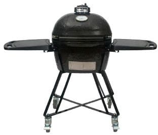 Primo Pr7400 Oval Junior 200 Ceramic Grill With Cast Iron Top Vent Easy To Read Thermometer Porcelain Coated Reversible Cooking Grates Locking Casters And Stainless Steel Draft Door