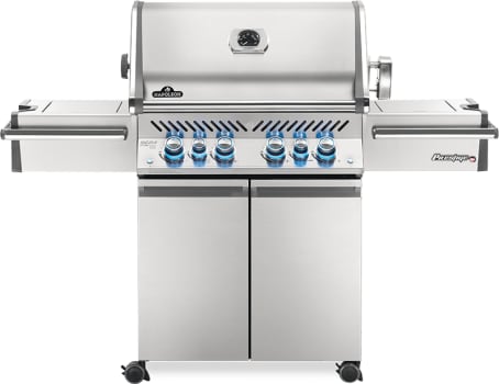 Napoleon Pro500rsibpss3 67 Inch Freestanding Grill With Integrated Smoker Tray Infrared Rotisserie Burner Wave Cooking Grids Interior Grill Lights Lift Ease Lid Night Light Knobs Instant Jetfire Ignition Stainless Steel Sear Plates