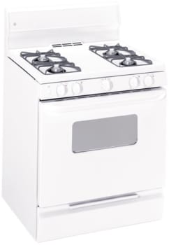 GE JGBS07PEHWW 30 Inch Freestanding Gas Range with 4 Open Burners, 4.4 cu.  ft. Manual Clean Oven, ClearView Oven Window and Slide-Out Broiler Drawer:  White-on-White