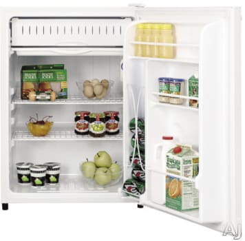 Ge Gmr06aapww 24 Inch Compact Refrigerator With 6 0 Cu Ft Capacity 2 Wire Shelves Manual Defrost Freezer Can Rack Interior Light And Built In Capability White