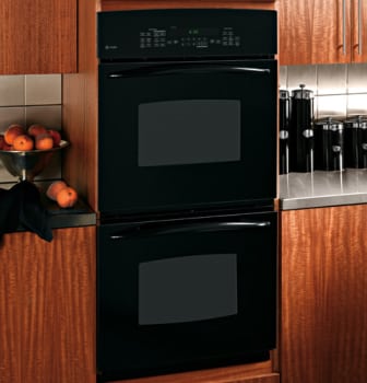 Ge Pk956bmbb 27 Inch Double Electric Wall Oven With 3 9 Cu Ft Preciseair Convection Oven 3 9 Cu Ft Lower Oven Hidden Bake Oven Interior Self Clean Meat Probe And Glass Touch Controls Black