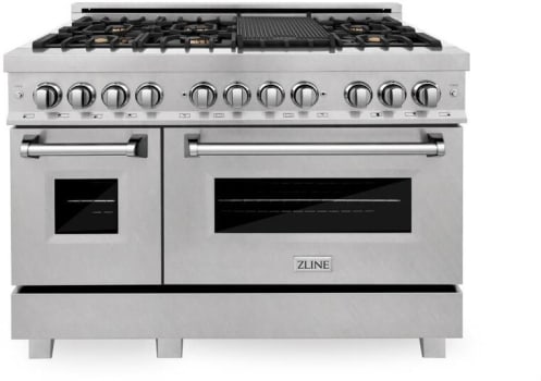 ZLINE RASSNBR48 - Professional DuraSnow® Stainless Steel Dual Fuel Range with Brass Burners