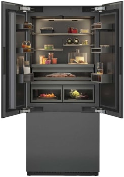 Gaggenau Vario 400 Series RVY497790 - 36 Inch Built-In French Door Smart Refrigerator in Opened View