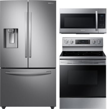 SAMSUNG 3-Door Refrigerator, Electric Range, Microwave, and