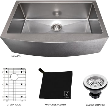 ZLINE SAS33S - Vail Farmhouse Apron Mount Single Bowl Kitchen Sink with Bottom Grid and Accessories