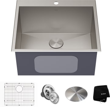 Kraus Standart PRO Series KHT30125L - 25" Drop In / Top Mount 16 Gauge Deep Laundry Utility Stainless Steel Kitchen Sink with Accessories