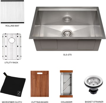 ZLINE SLS27S - 27 Inch Garmisch Undermount Single Bowl Kitchen Sink with Bottom Grid and Accessories
