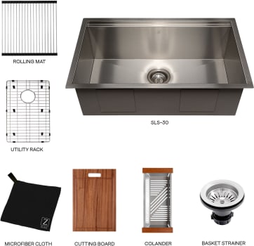ZLINE SLS30 - 30 Inch Garmisch Undermount Single Bowl Kitchen Sink with Bottom Grid and Accessories