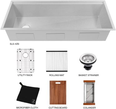 ZLINE SLS43S - Garmisch Undermount Single Bowl Kitchen Sink with Bottom Grid and Accessories
